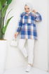 Zippered Plaid Tunic Blue EFS1931 - Thumbnail