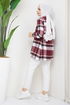 Zippered Plaid Tunic Burgundy EFS1931 - Thumbnail