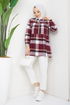 Zippered Plaid Tunic Burgundy EFS1931 - Thumbnail