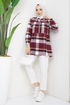 Zippered Plaid Tunic Burgundy EFS1931 - Thumbnail