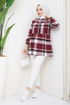 Zippered Plaid Tunic Burgundy EFS1931 - Thumbnail